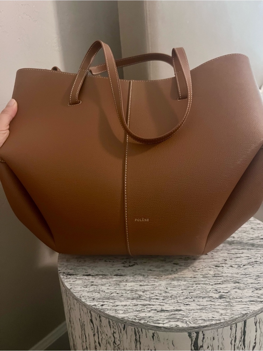 Polène Brown Structured Leather Shoulder Tote